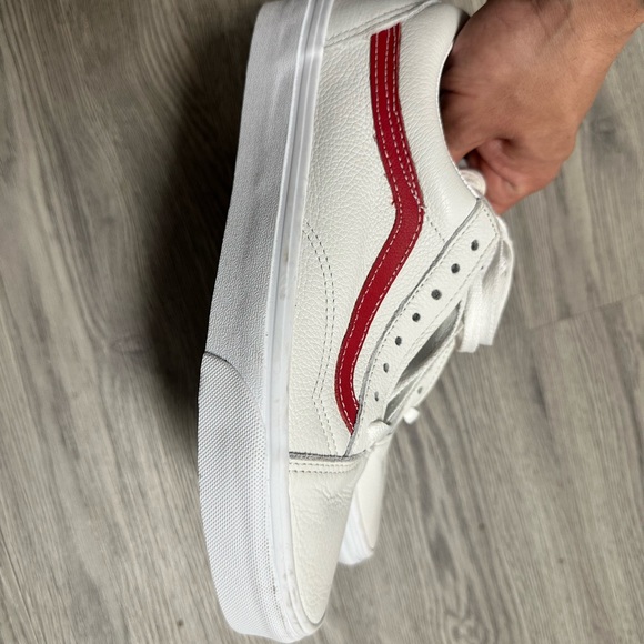 Vans Old Skool Leather Pop Shoes Sneakers 8 M White Red Stripe Laced No Box - Picture 7 of 11